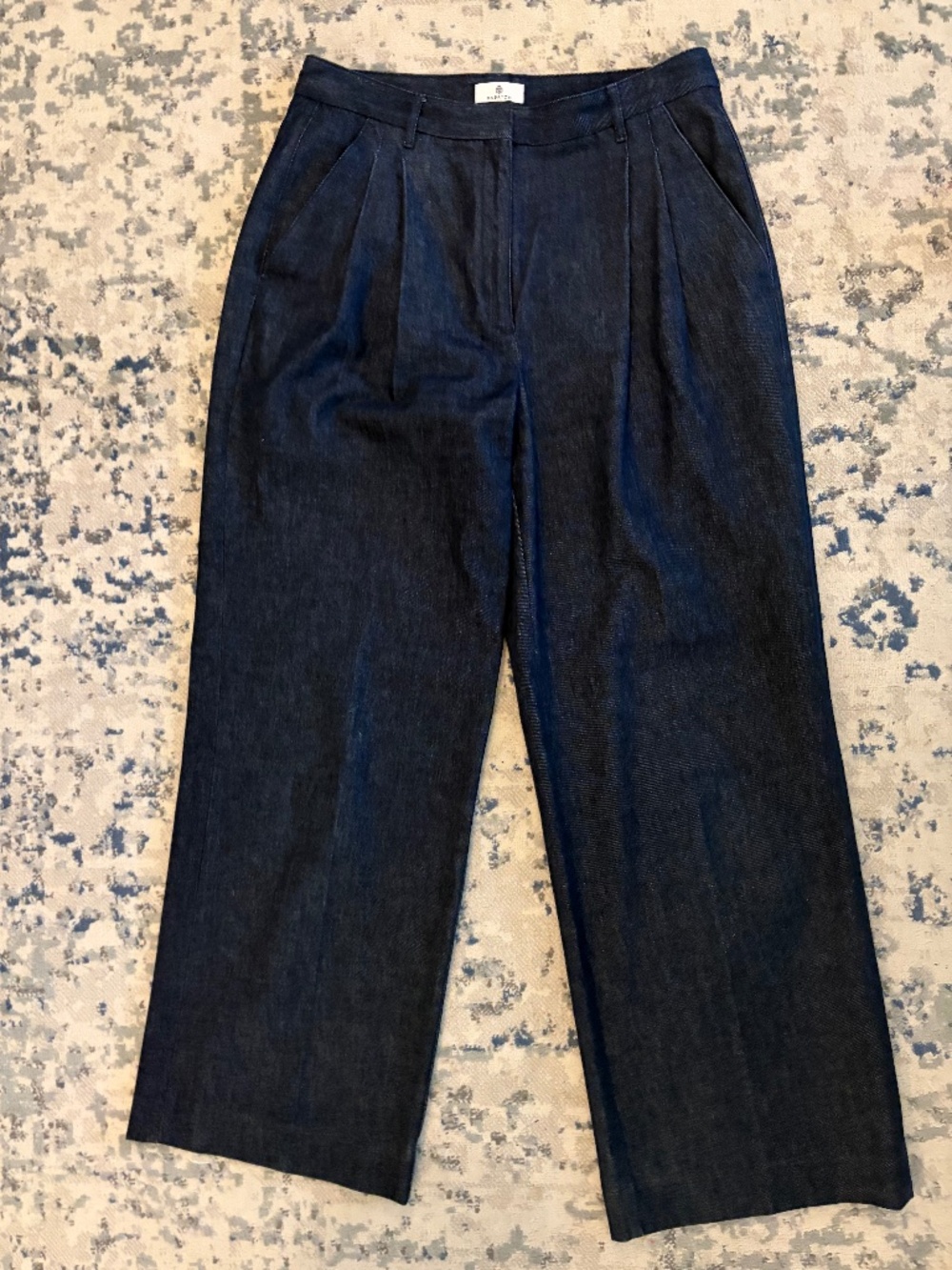 Babaton Wide Leg Denim Trouser Size 12 Dark Wash High Rise